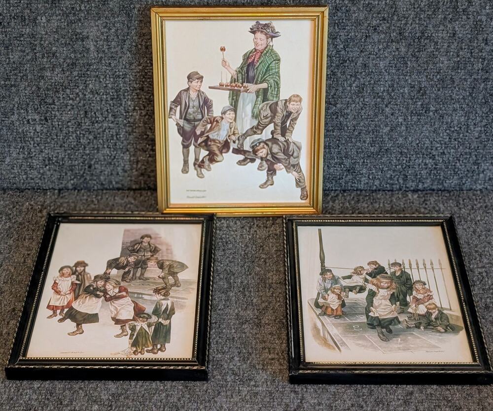 Vtg 1930s Ronald Embleton Nostalgic British Childhood Scenes Framed Wall Art